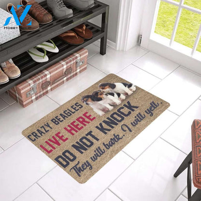 Crazy Beagles Live Here Do Not Knock Printed Doormat Home Decor