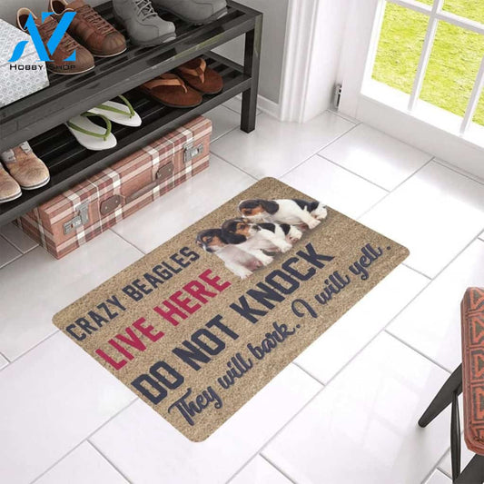 Crazy Beagles Live Here Do Not Knock Printed Doormat Home Decor