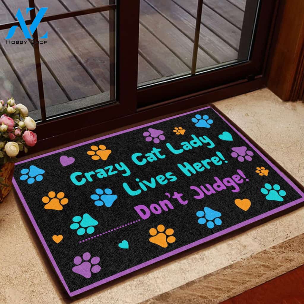 Crazy Cat Lady Lives Here Doormat | Welcome Mat | House Warming Gift