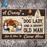 Crazy Dog Lady And Grumpy Old Man Camp Here - Personalized Custom Doormat