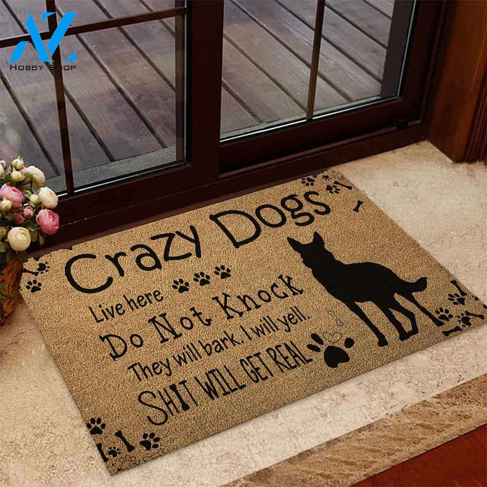 Crazy Dog Live Here - German Shepherd Dog Coir Pattern Print Doormat