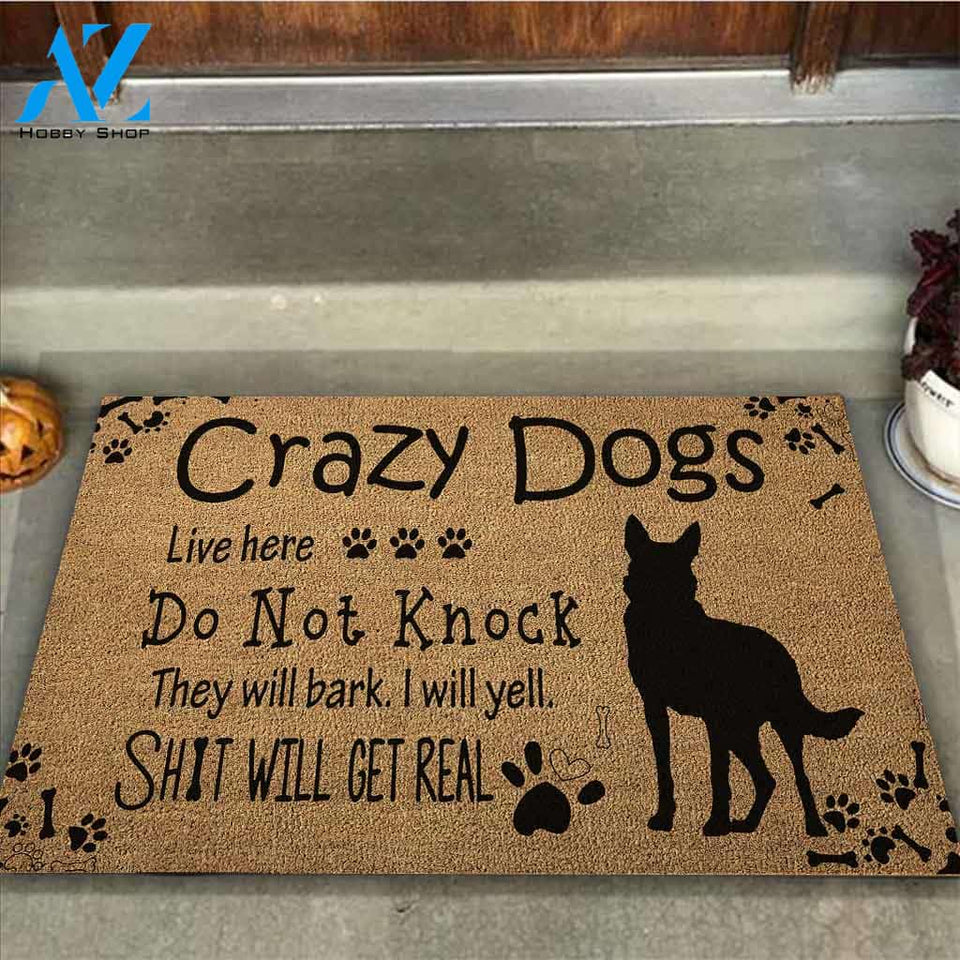 Crazy Dog Live Here - German Shepherd Dog Coir Pattern Print Doormat