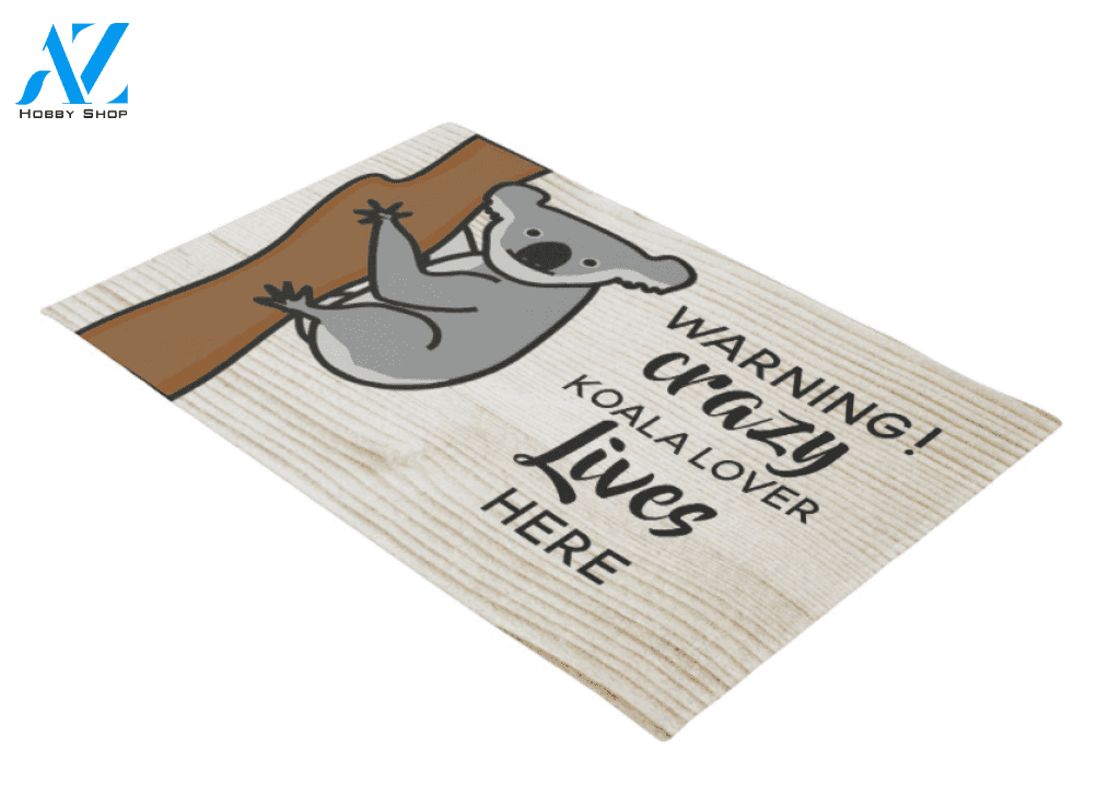Crazy Koala Lover Lives Here Doormat Indoor and Outdoor Mat Entrance Rug Sweet Home Decor Housewarming Gift Cute Gift Gift for Koala Lovers Wildlife Animals Lovers