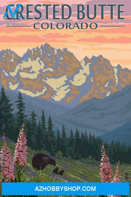 Crested Butte Colorado - Bear And Cubs With Flowers