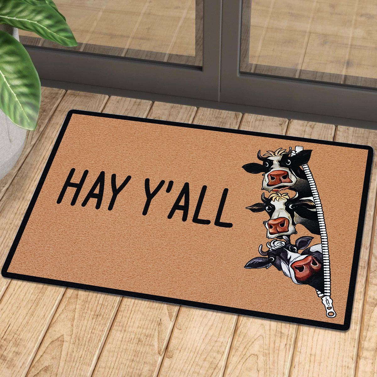 Hay Y'all Heifer Cow Doormat | Colorful | Size 8x27'' 24x36''