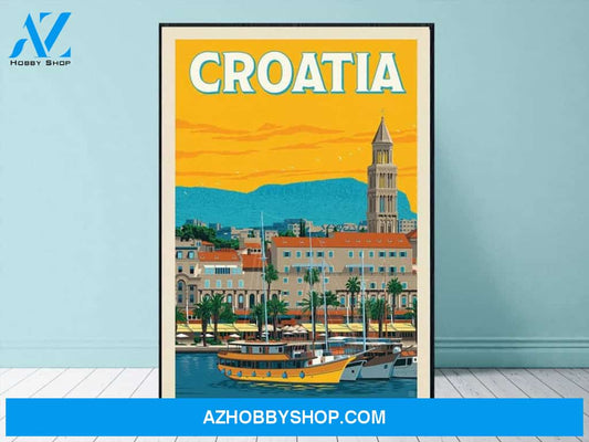 Croatia Vintage Travel Canvas And Poster, Wall Decor Visual Art