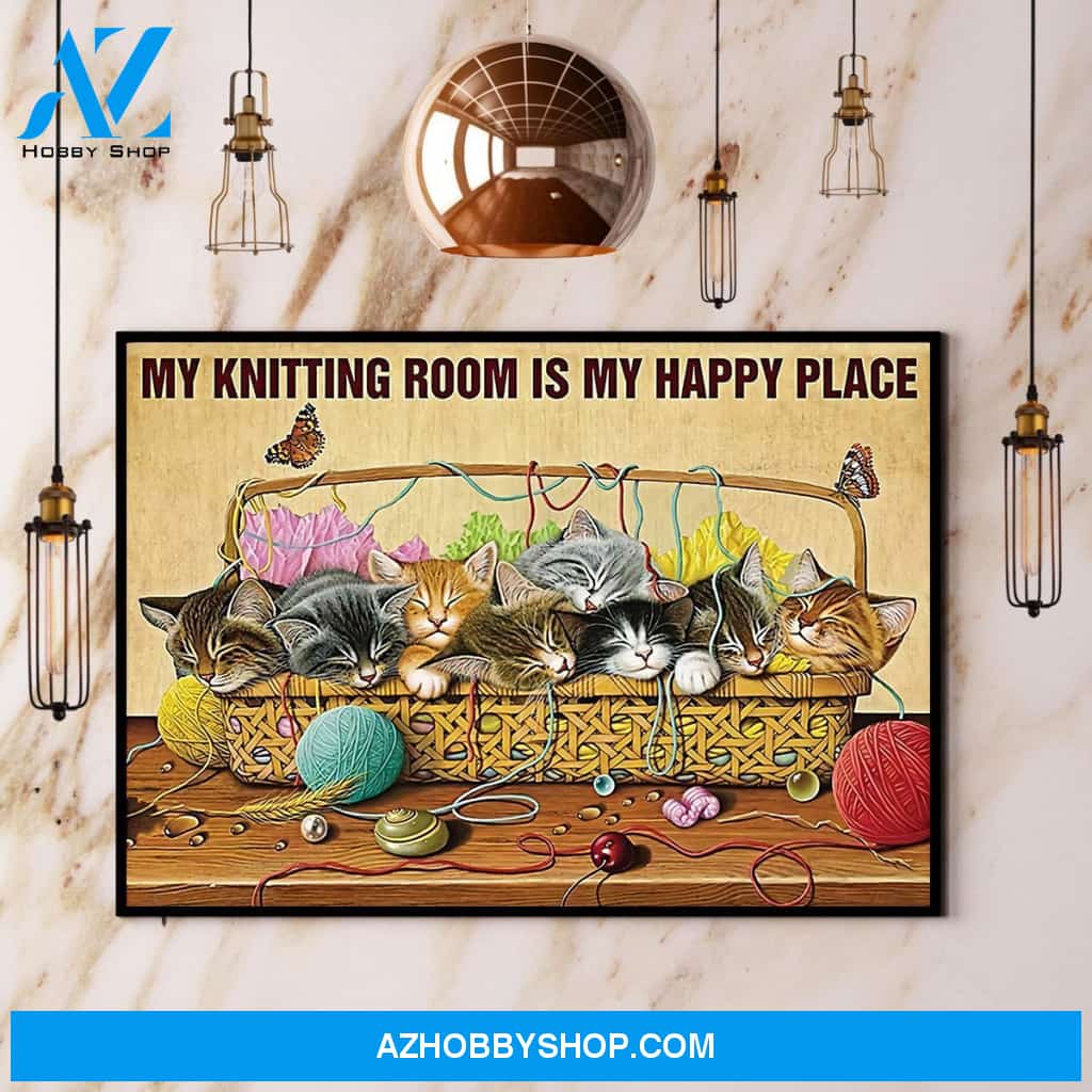 Crochet My Knitting Room Is My Happy Place Canvas And Poster, Wall Decor Visual Art