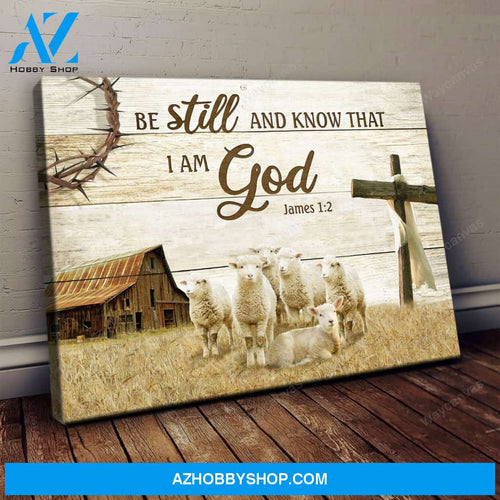 Cross and baby lamb - Be still and know that I am God - Jesus Landscape Canvas Prints - Wall Art