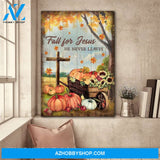 Cross and pumpkins - Fall for Jesus, he never leaves Jesus Portrait Canvas Prints, Wall Art