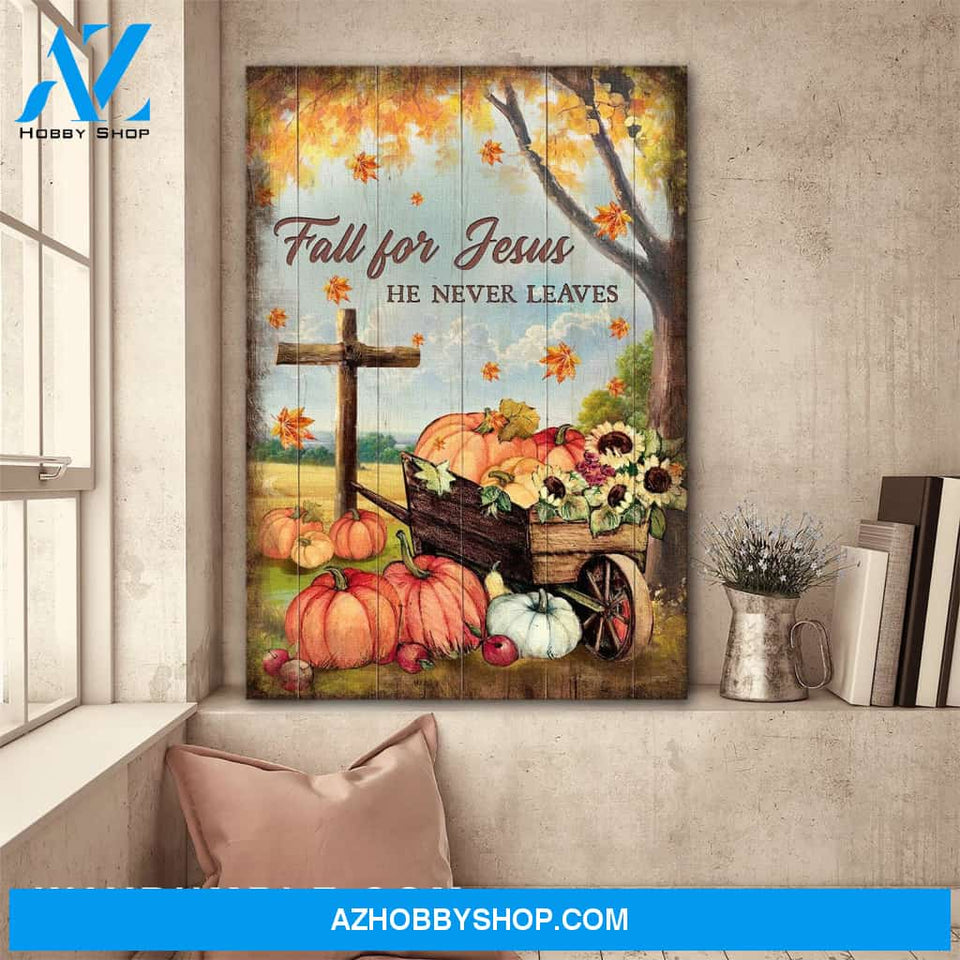 Cross and pumpkins - Fall for Jesus, he never leaves Jesus Portrait Canvas Prints, Wall Art
