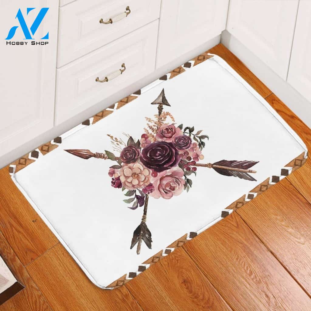 Cross Arrow Roses White Background Printed Doormat Home Decor