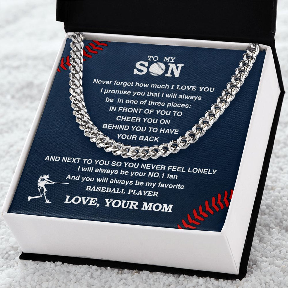 Cuban Link Necklace - My Baseball Son, Biggest Fan, From Mom, Cuban Link Chain