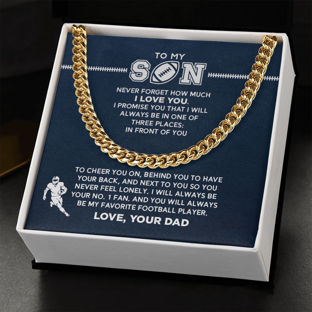 Cuban Link Necklace - My Football Son, #1 Fan, From Dad, Cuban Link Chain