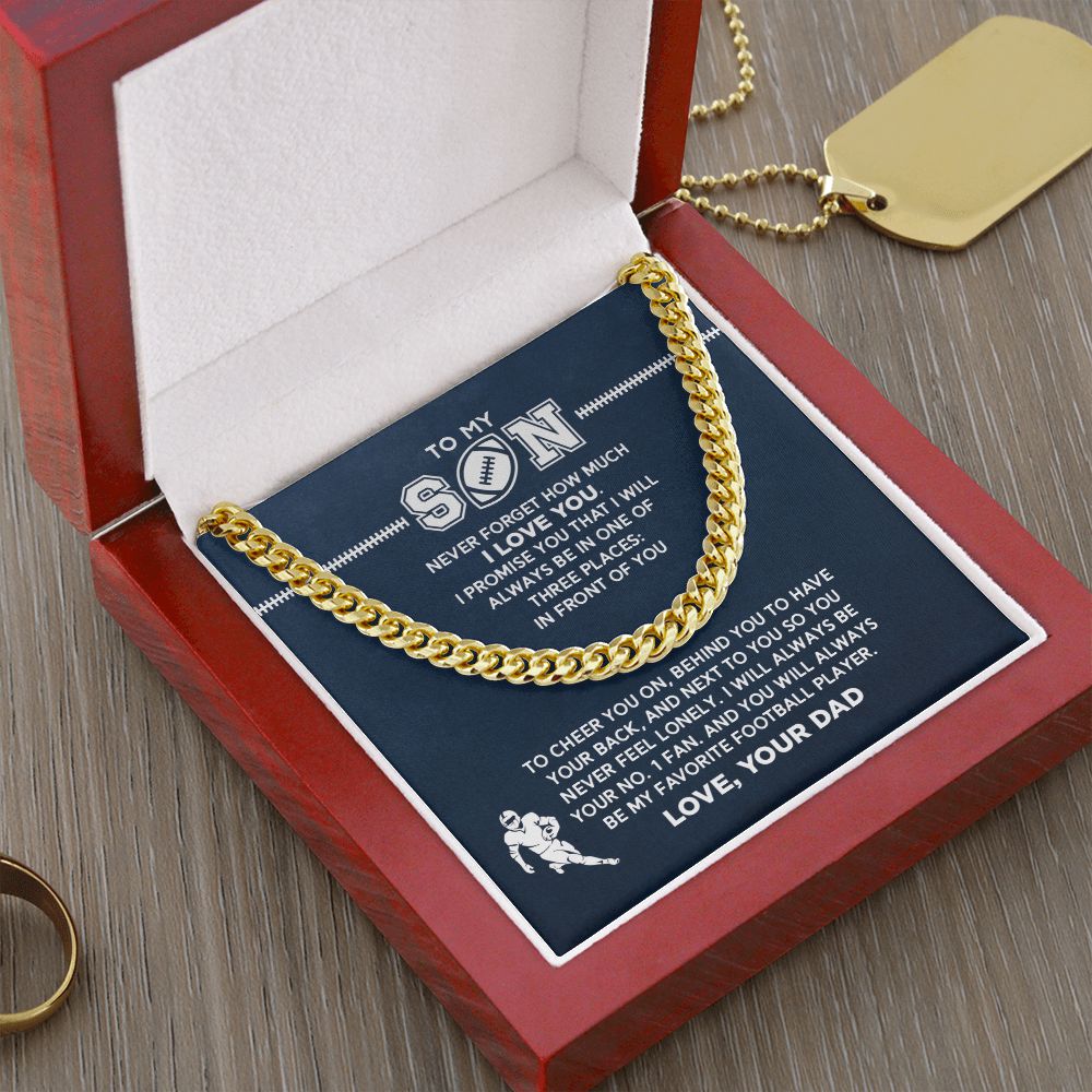Cuban Link Necklace - My Football Son, #1 Fan, From Dad, Cuban Link Chain