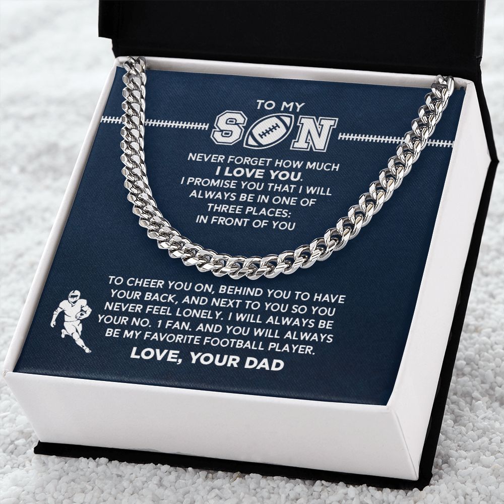 Cuban Link Necklace - My Football Son, #1 Fan, From Dad, Cuban Link Chain
