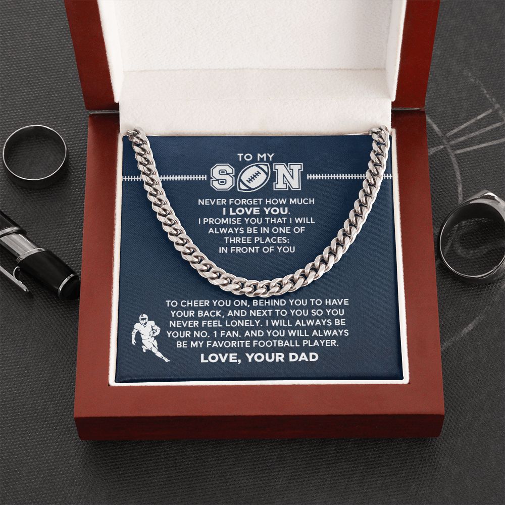 Cuban Link Necklace - My Football Son, #1 Fan, From Dad, Cuban Link Chain