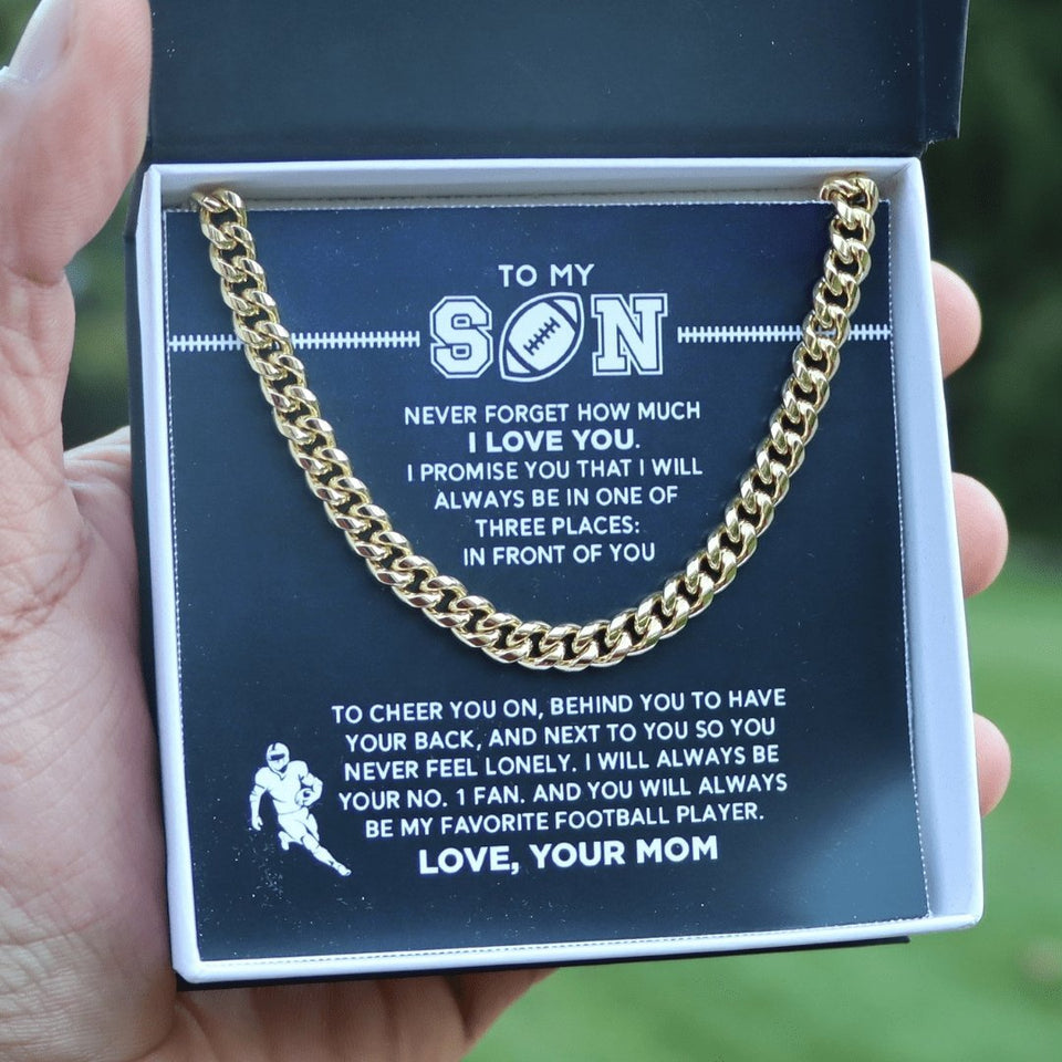 Cuban Link Necklace - My Football Son, #1 Fan, From Mom, Cuban Link Chain