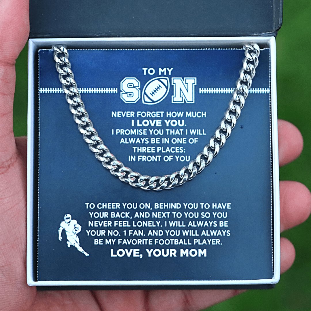 Cuban Link Necklace - My Football Son, #1 Fan, From Mom, Cuban Link Chain