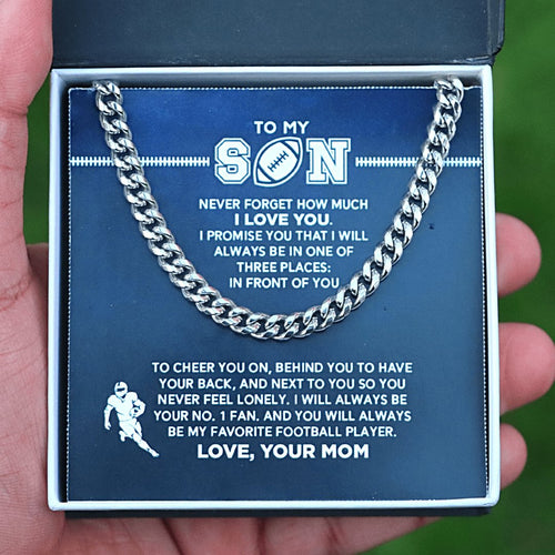 Cuban Link Necklace - My Football Son, #1 Fan, From Mom, Cuban Link Chain