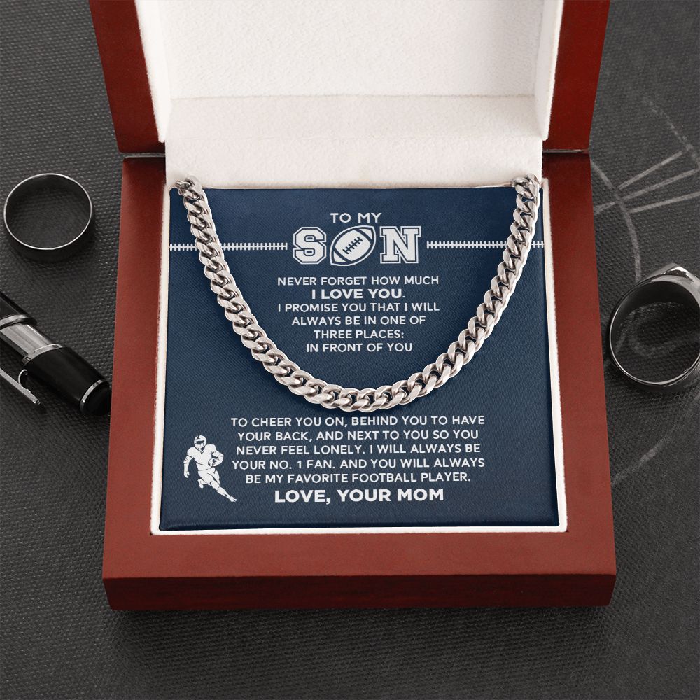 Cuban Link Necklace - My Football Son, #1 Fan, From Mom, Cuban Link Chain