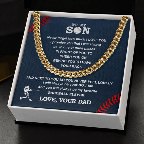 Cuban Link Necklace - My Baseball Son, Biggest Fan, From Dad, Cuban Link Chain