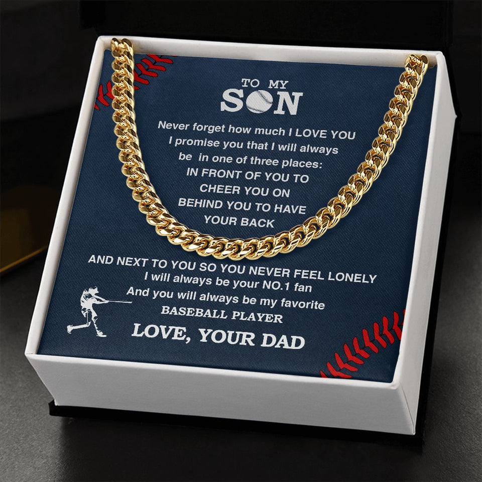 Cuban Link Necklace - My Baseball Son, Biggest Fan, From Dad, Cuban Link Chain