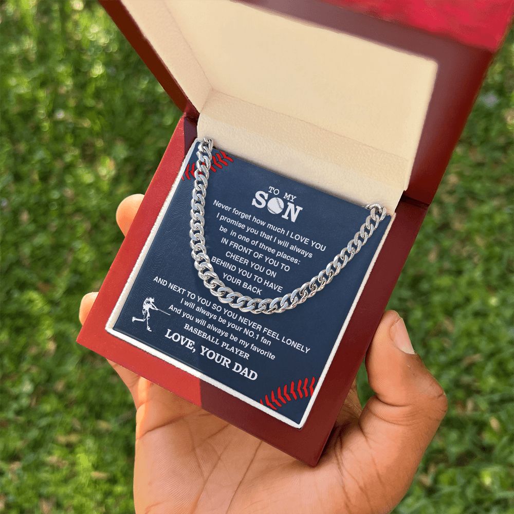 Cuban Link Necklace - My Baseball Son, Biggest Fan, From Dad, Cuban Link Chain
