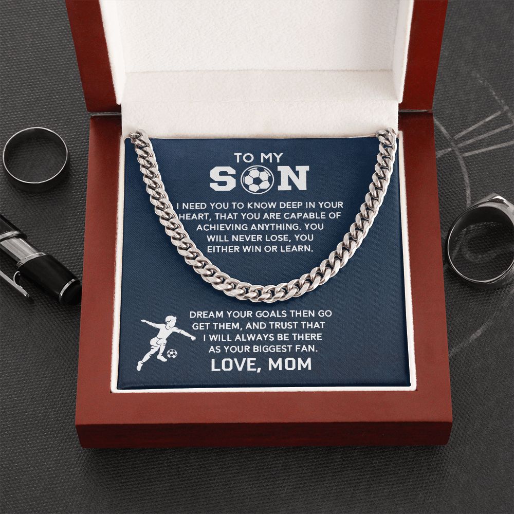 Cuban Link Necklace - Soccer Son, Biggest Fan, Cuban Link Chain