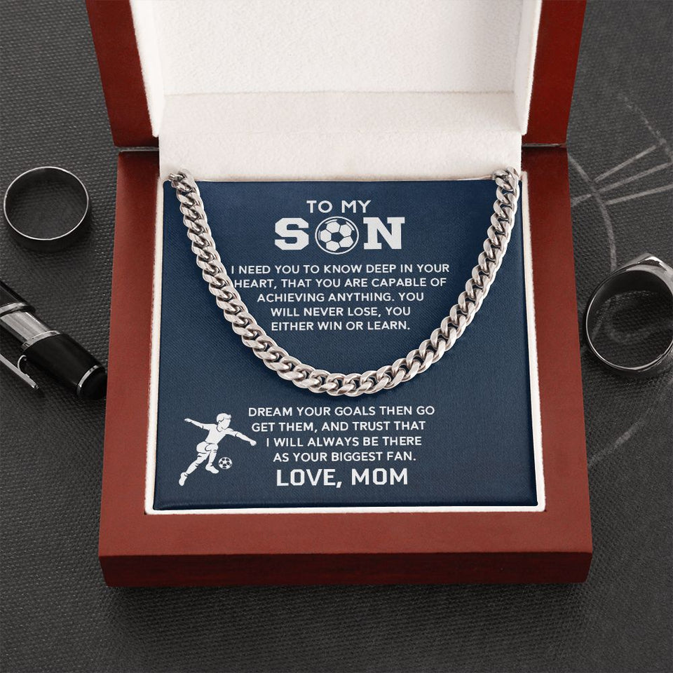 Cuban Link Necklace - Soccer Son, Biggest Fan, Cuban Link Chain