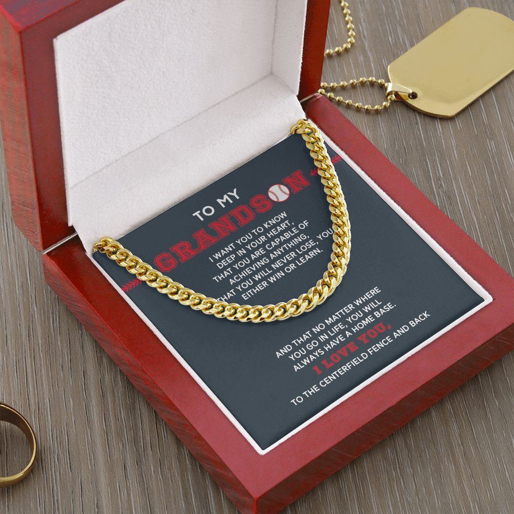 Cuban Link Necklace - To My Grandson, Achieve Anything, Home Base, Cuban Link Chain