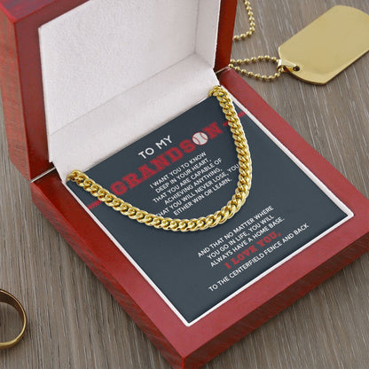 Cuban Link Necklace - To My Grandson, Achieve Anything, Home Base, Cuban Link Chain