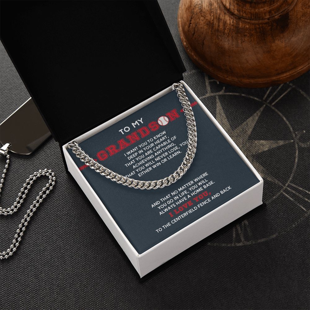 Cuban Link Necklace - To My Grandson, Achieve Anything, Home Base, Cuban Link Chain