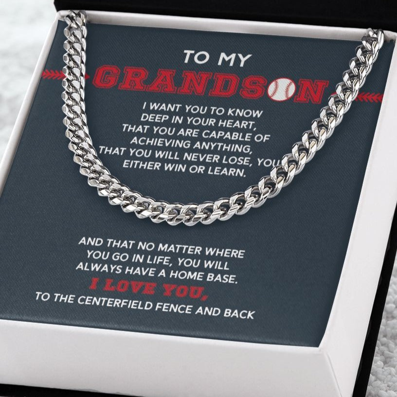 Cuban Link Necklace - To My Grandson, Achieve Anything, Home Base, Cuban Link Chain
