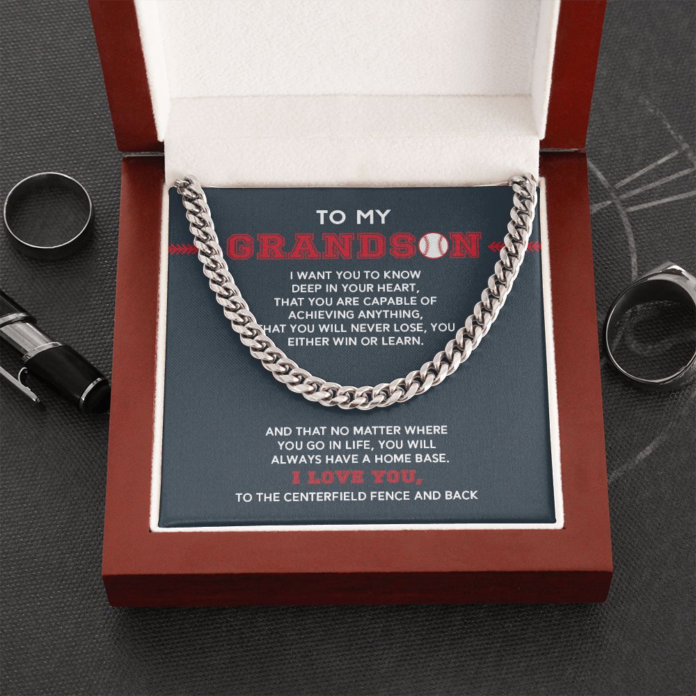 Cuban Link Necklace - To My Grandson, Achieve Anything, Home Base, Cuban Link Chain