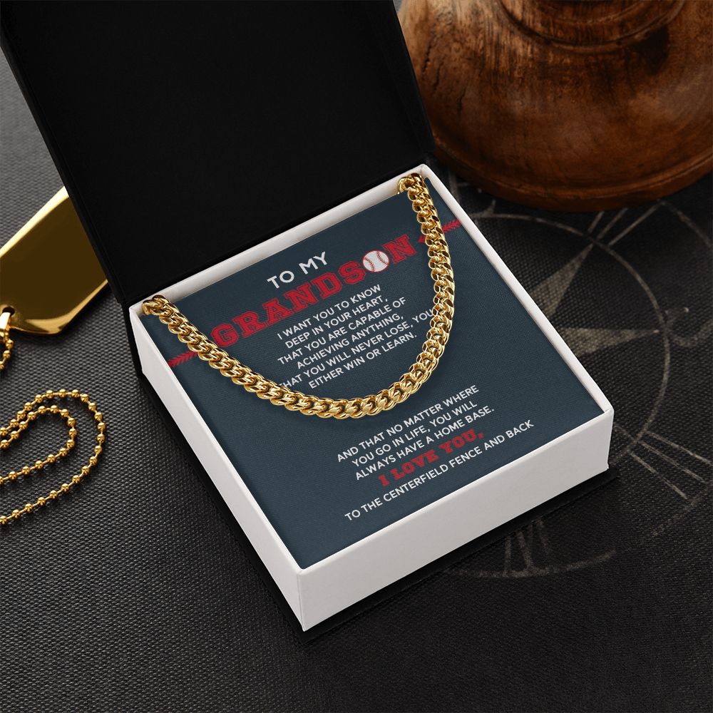 Cuban Link Necklace - To My Grandson, Achieve Anything, Home Base, Cuban Link Chain
