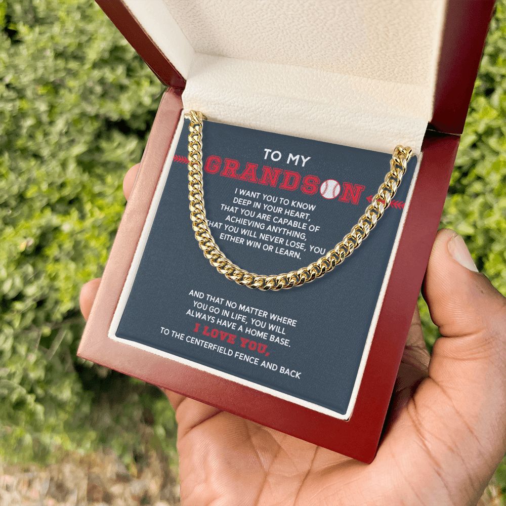 Cuban Link Necklace - To My Grandson, Achieve Anything, Home Base, Cuban Link Chain