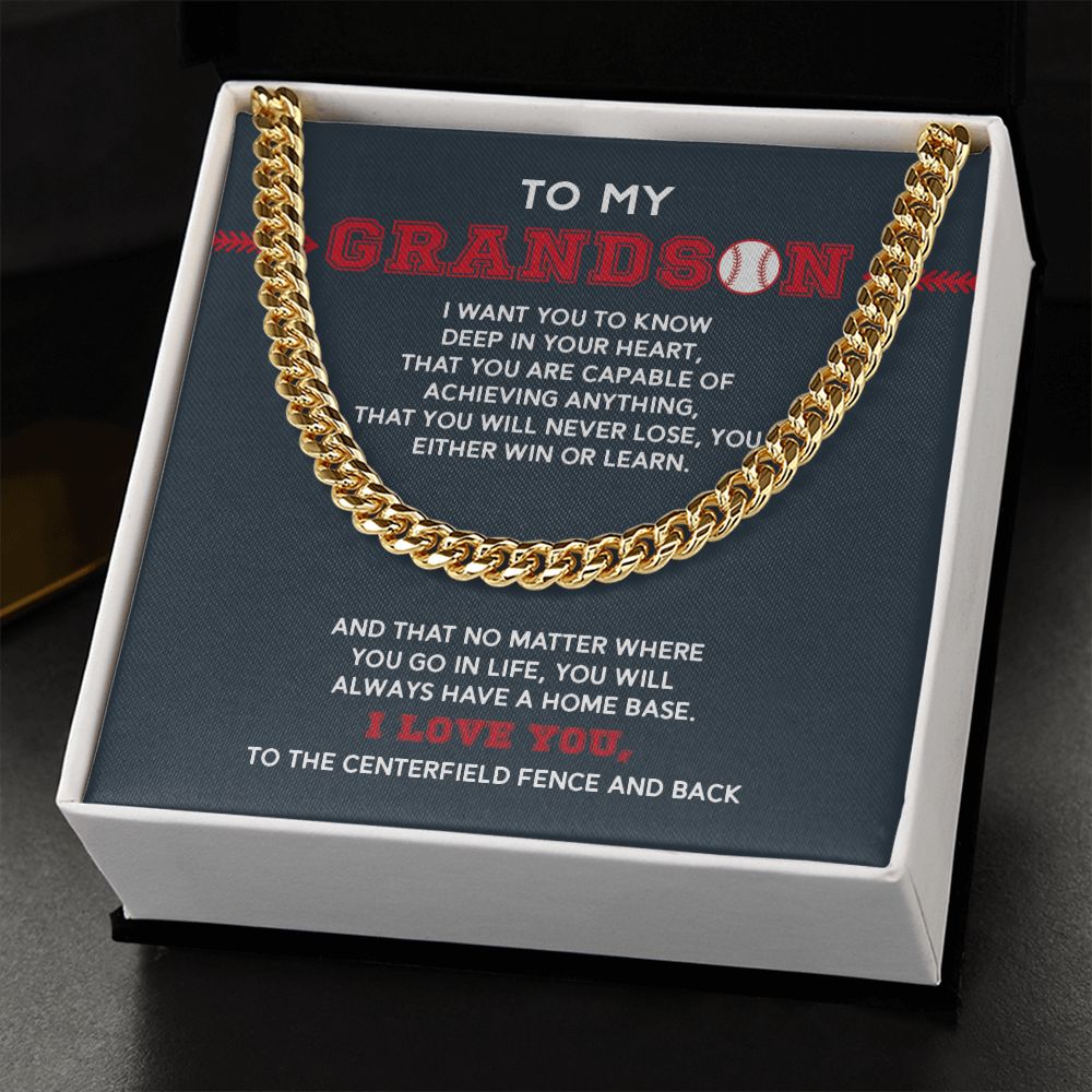 Cuban Link Necklace - To My Grandson, Achieve Anything, Home Base, Cuban Link Chain