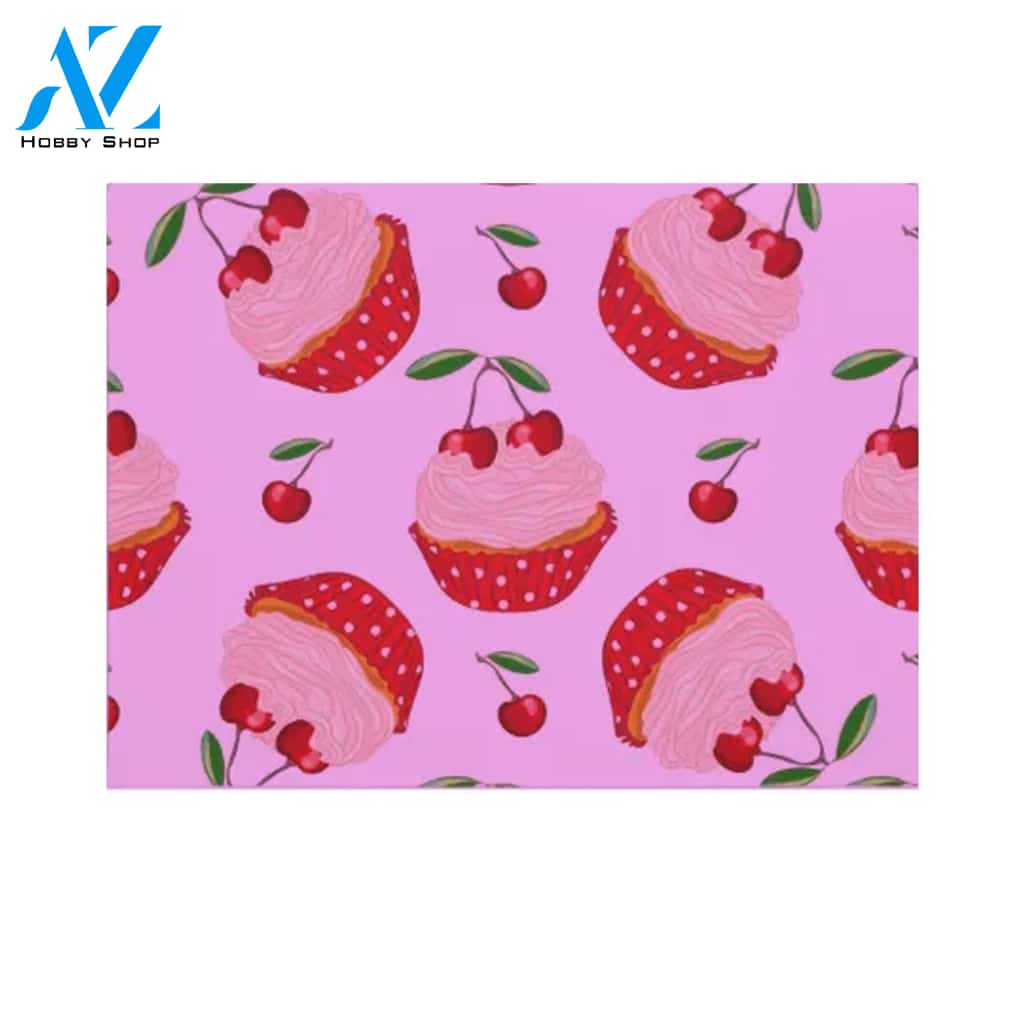 Cupcake With Cherries Pattern Doormat Welcome Mat Housewarming Gift Home Decor Funny Doormat Gift for Friend