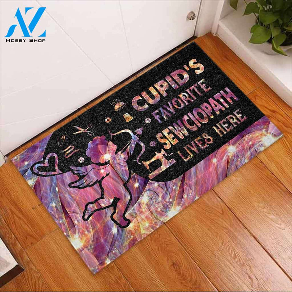 Cupid's Favorite Sewciopath Lives Here - Sewing Doormat