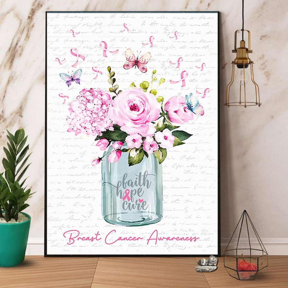 Cure Butterfly Breast Cancer Awareness Faith Hope Cure Paper Poster No Frame Matte Canvas Wall Decor
