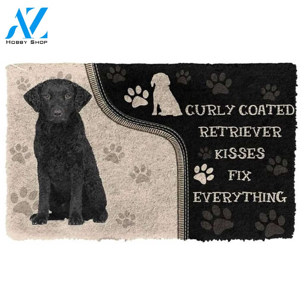Curly Coated Retriever Kisses Fix Anything Doormat Floor Rug Housewarming Gift Home Living Home Decor Funny Doormat Gift Idea