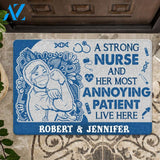 Custom A Strong Nurse And Her Most Annoying Patient Live Here Doormat | Welcome Mat | House Warming Gift