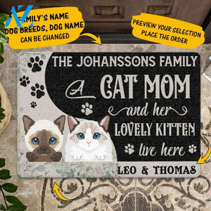 Custom An cat Mom and Her kittens Live Here Doormat | Welcome Mat | House Warming Gift