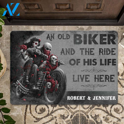 Custom An Old Biker And The Ride Of His Life Live Here Doormat | Welcome Mat | House Warming Gift