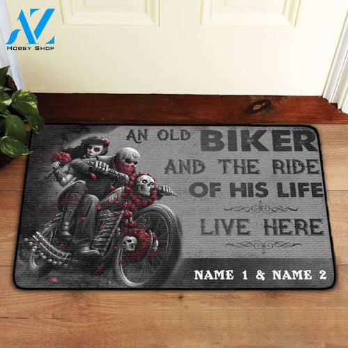 Custom An Old Biker And The Ride Of His Life Live Here Doormat | Welcome Mat | House Warming Gift