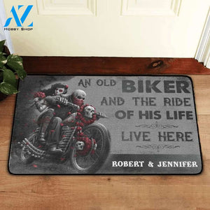 Custom An Old Biker And The Ride Of His Life Live Here Doormat | Welcome Mat | House Warming Gift