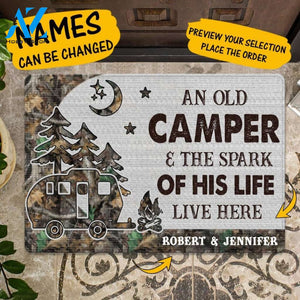 Custom An Old Camper And The Spark Of His Life Live Here Doormat | Welcome Mat | House Warming Gift