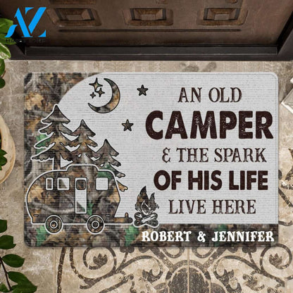 Custom An Old Camper And The Spark Of His Life Live Here Doormat | Welcome Mat | House Warming Gift