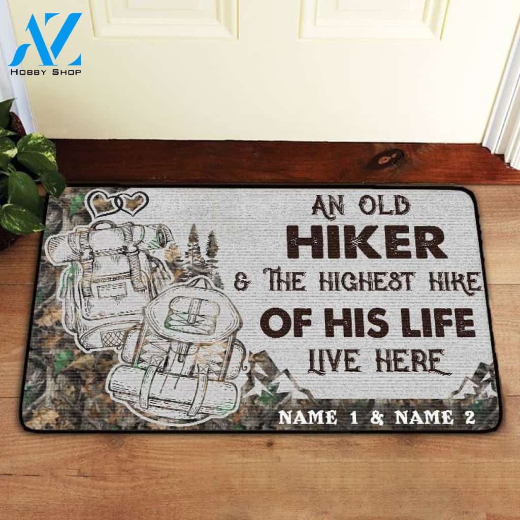 Custom An Old Hiker And The Highest Hike Of His Life Doormat | Welcome Mat | House Warming Gift