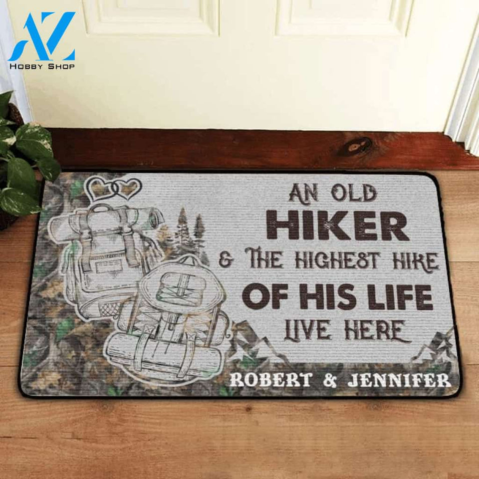 Custom An Old Hiker And The Highest Hike Of His Life Doormat | Welcome Mat | House Warming Gift